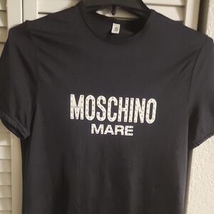 Moschino Black T-Shirt with White Logo "metal" dots . Super Elegant and more !!